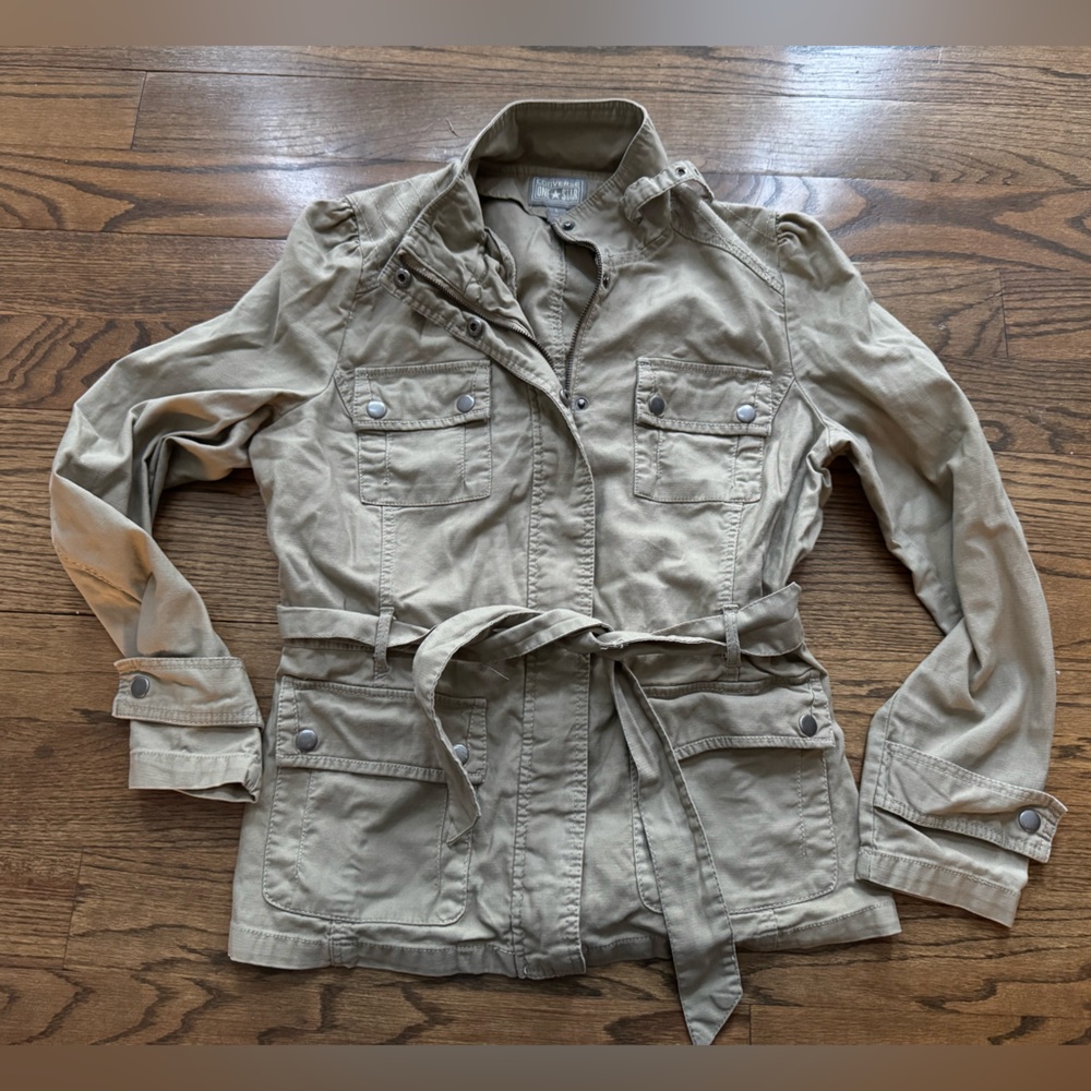 Converse One Star Utility Jacket Large Tan Belted Military Style Cotton Jacket
